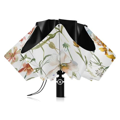 JIPONI Windproof Travel Umbrellas 01 - Large Compact Umbrella for Rain & Sun, Automatic Anti-UV Protection and Light Folding for Backpack & Car - color: Flower