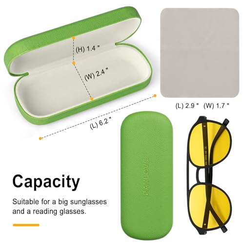 RayLove Glasses Case Hard Shell Eyeglass Case with Cleaning Cloth, PU Leather Protective Eye Glass Cases Fits Most Sunglasses - color: Green Green