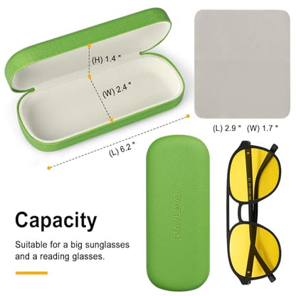 RayLove Glasses Case Hard Shell Eyeglass Case with Cleaning Cloth, PU Leather Protective Eye Glass Cases Fits Most Sunglasses - color: Green Green