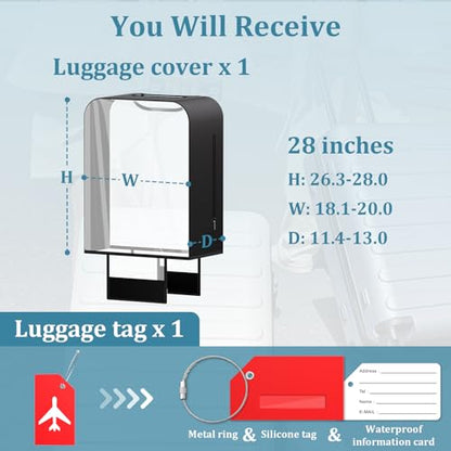 28 Inch Half Clear PVC Luggage Cover TSA Waterproof Protector - size: 28 inch