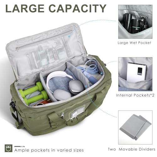 Gym Bag for Men Women, Carry on Luggage 22x14x9 Airline Approved Duffle Bag - color: Green, size: Medium