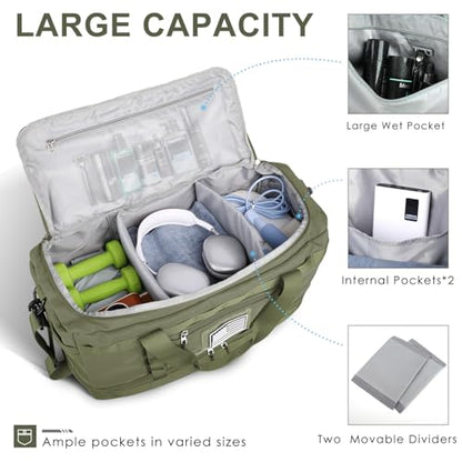 Gym Bag for Men Women, Carry on Luggage 22x14x9 Airline Approved Duffle Bag - color: Green, size: Medium
