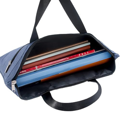 A4 Canvas Document Bag Zippered File Pouch Bag with Handle,Waterproof File Folder Brifecase for Project Meeting Office Travel - color: Blue