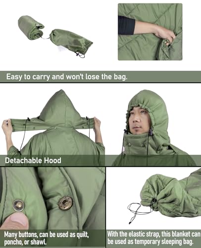 iClimb 1 Hooded 3M Thinsulate Insulation Warm Blanket and 1 Anti-Sinking Large Feet Chair Bundle, Ultralight Compact for Adults Outdoor Backpacking Hiking Camping Beach Music Festivals Concerts