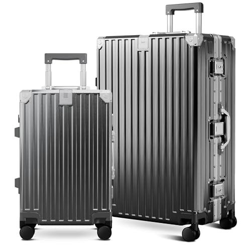 ALPHA CAMP 2 Piece Zipperless Luggage Sets with Aluminum Frame, 20/28 Inch - color: Grey, size: 20+28 Inch