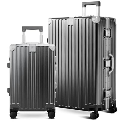 ALPHA CAMP 2 Piece Zipperless Luggage Sets with Aluminum Frame, 20/28 Inch - color: Grey, size: 20+28 Inch