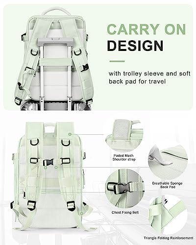 WONHOX Large Travel Laptop Backpack Expandable Flight Approved Backpack Carry on Backpack for Women Men Waterproof 17inch Laptop Daypack Hiking Work Backpack with Shoe Compartment Mint Green - color: A7-mintgreen