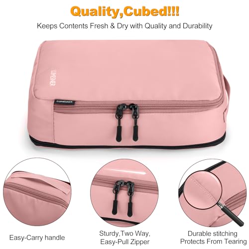 Lumesner 8 Set Compression Packing Cubes, Travel Suitcase Organizers - color: Pink