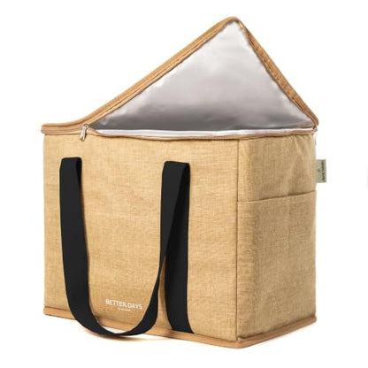 Nook Theory Reusable Insulated Grocery Bag - Leak Proof, X Large Cooler Bag - color: Jute Black