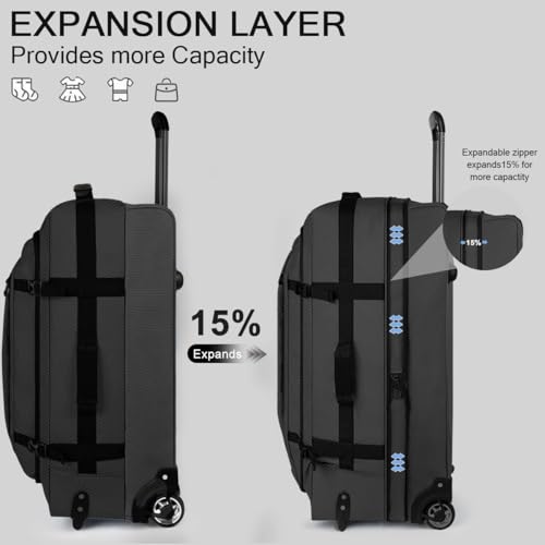 30" Expandable 15% Rolling Duffle Bag w/Wheels and Handle - color: 30''-Black, size: 30in