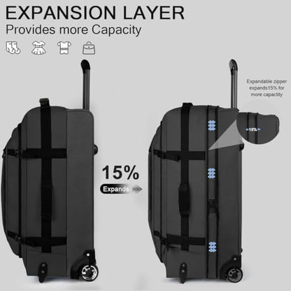 30" Expandable 15% Rolling Duffle Bag w/Wheels and Handle - color: 30''-Black, size: 30in