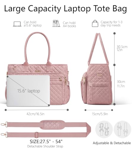 Bagstellar Teacher Tote Bag for Women, 15.6" Laptop Work Tote Computer Bag - color: Pink