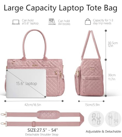 Bagstellar Teacher Tote Bag for Women, 15.6" Laptop Work Tote Computer Bag - color: Pink