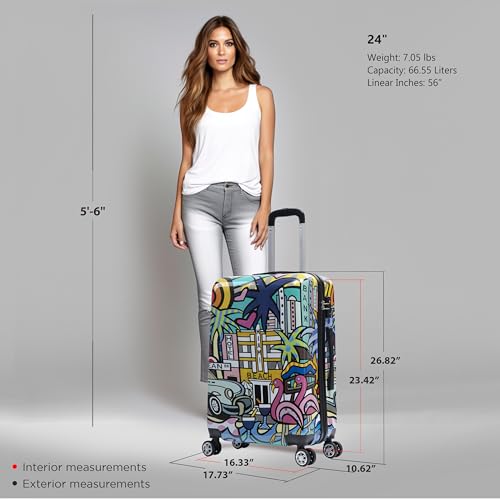 InUSA Miami Print 24-Inch Medium Hardside Spinner Luggage Lightweight Bag - color: Cities, size: 24 Inch