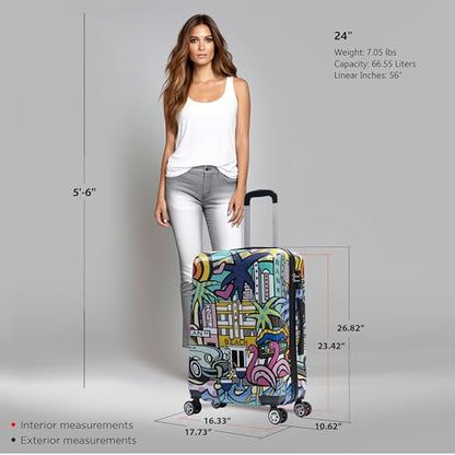 InUSA Miami Print 24-Inch Medium Hardside Spinner Luggage Lightweight Bag - color: Cities, size: 24 Inch