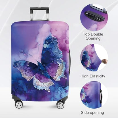 ANNA QUEEN Travel Luggage Cover Suitcase Protector Suitcase Cover Anti-Scratch,Stretchable Bag Cover Washable Durable Polyester - color: Psychedelic Butterfly, size: L(fits 28-30Inch suitcase)