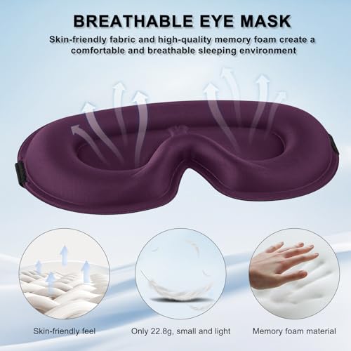2 Pack Sleep Mask for Side Sleeper, Complete Light Blocking 3D Sleeping Eye Mask, Soft Breathable Eye Cover for Women Men, Travel, Nap, Relaxing Zero Pressure Night Blindfold (Black+Purple) - color: Black+purple