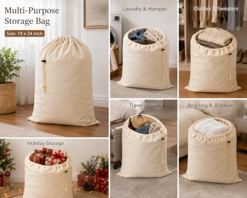 HB 4-Pack Cotton Large Drawstring Pouches 19" x 24" Dust-Proof Bags Cover