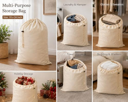 HB 4-Pack Cotton Large Drawstring Pouches 19" x 24" Dust-Proof Bags Cover