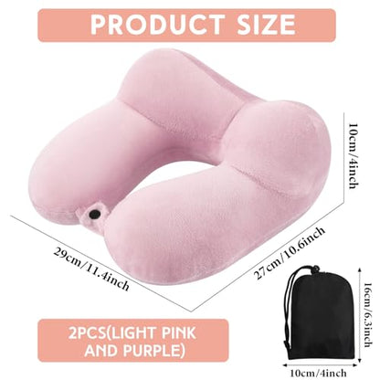 Sintuff 2 Inflatable Neck Pillow Airplane Travel, Light Pink and Violet - color: Light Pink and Violet