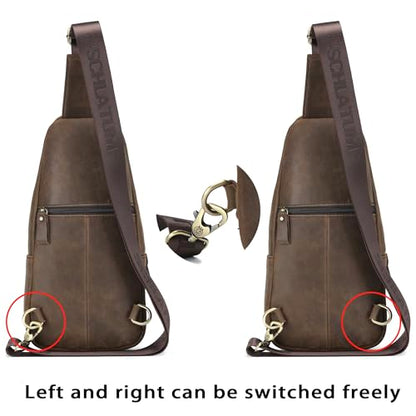 LUKZIJAES Genuine Leather Sling Bag for Men - color: #11-coffee