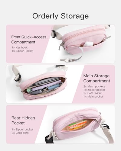 Inateck Sling Bag X-Mini, Durable Fanny Pack with RFID Blocking, Water-resistant Belt Waist Bag with Quick-adjust Strap, Stylish Waist Pack for Men, Women, Travel, Hiking, Cycling, Work, Sports, Pink - color: Pink