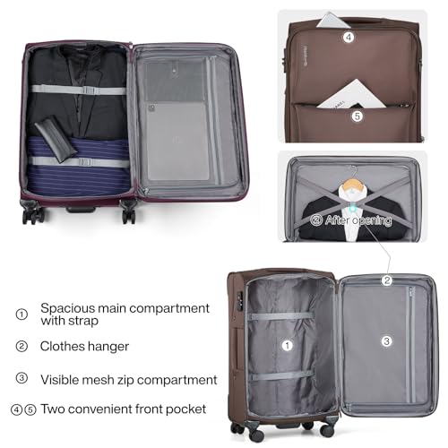 Hanke Luggage Set, 3 Piece 20/24/28 Inch Suitcases with Garment Compartment - color: Coffee, size: 3 Pc Set(20/24/28)