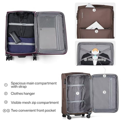 Hanke Medium Checked Luggage, 24 Inch Suitcase with Garment Compartment - color: Coffee, size: 24 Inch Checked in