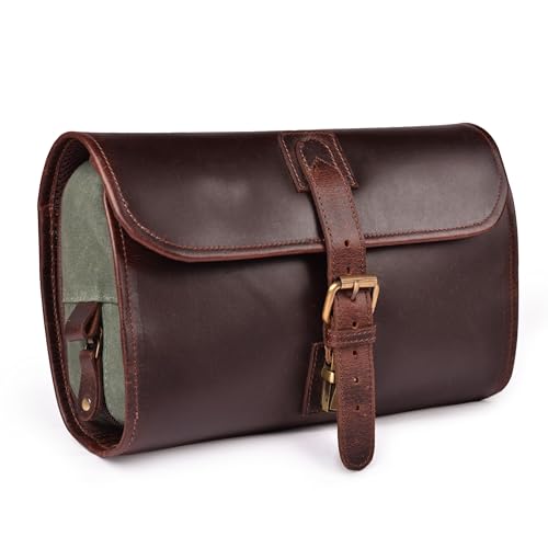 LEATHER VILLAGE Hanging Leather Toiletry Bag for Men, Dopp Kit, Mahogany - color: Mulberry Brown