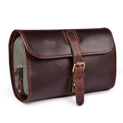 LEATHER VILLAGE Hanging Leather Toiletry Bag for Men, Dopp Kit, Mahogany - color: Mulberry Brown