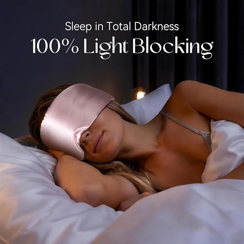 Silk Sleep Eye Mask & Hairband Set for Side Sleeper Women Men (Pink) - color: Pink