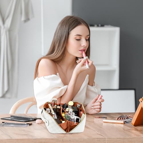 ALEXTINA Travel Makeup Bag, Checkered PU Leather Cosmetic Bag, White - color: white, size: Medium