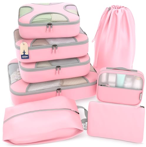 Shacke 8 Set Packing Cubes for Travel, Shoe & Toiletry Bags (Summer Pink) - color: 8 Set - Summer Pink, size: Set of 8