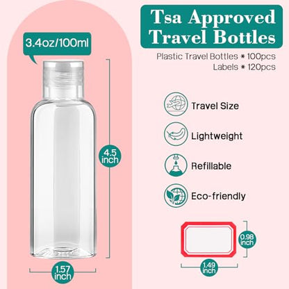 10pcs Empty 3.4 oz Travel Bottles with Flip Cap for Liquids Lotion - color: Clear Bottle (Clear Cap), size: 10 Packs