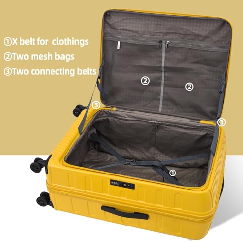Kaleenie 29 Inch Checked Luggage with Expansion and Side Opening - color: Yellow, size: 29 Inch