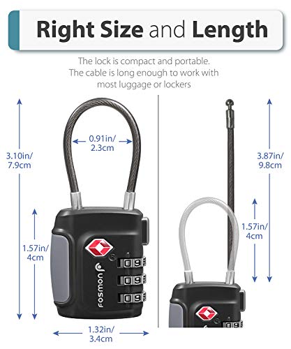 Fosmon TSA Approved Cable Luggage Locks, 3 Digit Combination, 1 Pack - style: 3 Digit black 1 pack