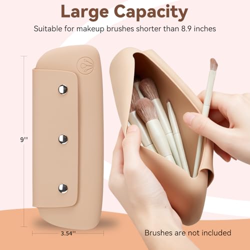 3 in 1 Silicone Makeup Brush Holder Portable Travel Brush Case Organizer - color: Walnut