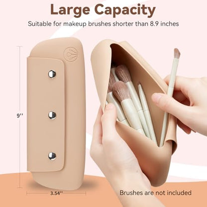 3 in 1 Silicone Makeup Brush Holder Portable Travel Brush Case Organizer - color: Walnut