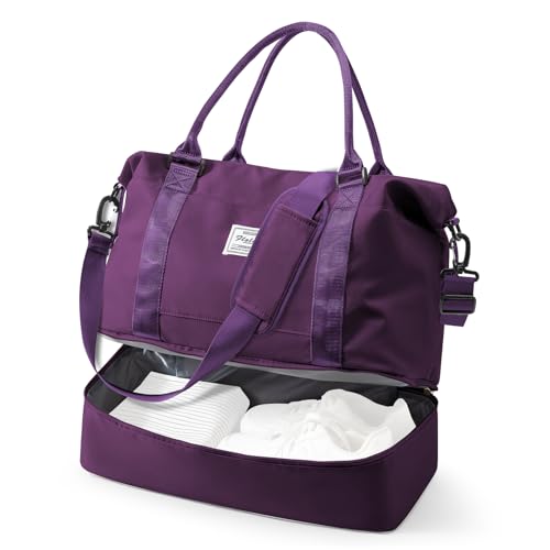Travel Duffel Weekender Bag Women Tote Carry On Bags With Shoe Compartment - color: E20-DeepPurple, size: Large