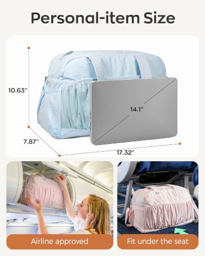 Cute Travel Duffle Bag for Women, Carry On Airline Personal Item Bag - color: Sky blue
