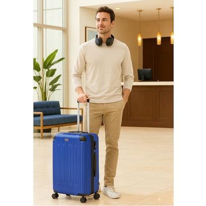 World Traveler Dejuno 콘월 경량 하드사이드 스피너 수하물, 네이비, Dejuno 콘월 경량 하드사이드 스피너 캐리어 - color: 네이비, size: Medium Checked