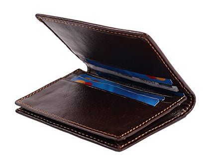 Easyoulife RFID Mens Slim Front Pocket Wallet Genuine Leather Bifold ID/Credit Card Holder - color: Coffee