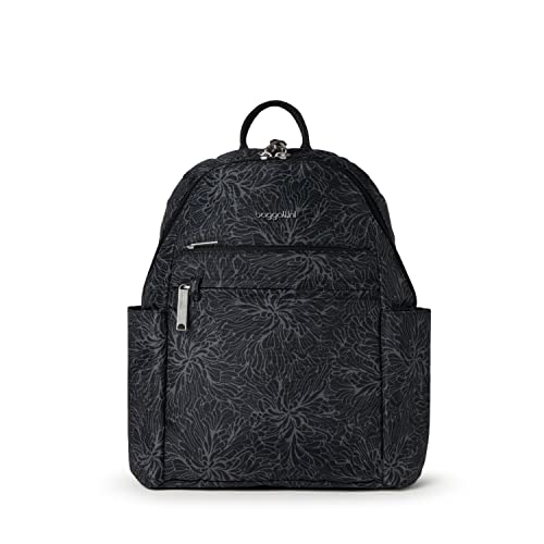 Baggallini Securtex® Anti-theft Vacation Travel Backpack 10x13 Slash-Resistant Nylon Daypack w/RFID, Midnight Blossom - color: Midnight Blossom