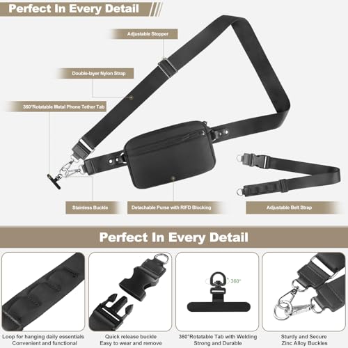 YFWE Phone Strap Crossbody, Clip and Go Strap for Phone with Wallet Crossbody, Adjustable Phone Lanyard Belt Strap with Detachable RFID Wristlet Wallet (XL) - color: Black, size: X-Large