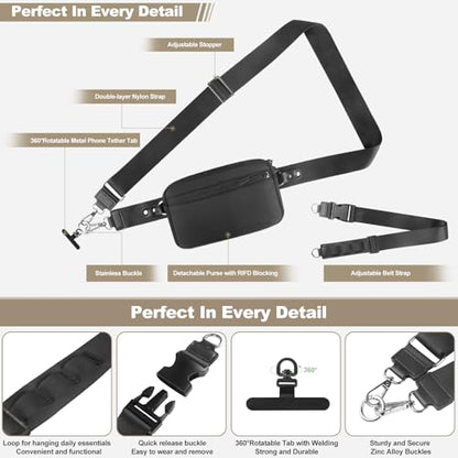 YFWE Phone Strap Crossbody, Clip and Go Strap for Phone with Wallet Crossbody, Adjustable Phone Lanyard Belt Strap with Detachable RFID Wristlet Wallet (XL) - color: Black, size: X-Large