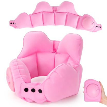 Inflatable Neck Pillow, Portable U-Shaped Travel Pillow with Adjustable Snap Pink - color: Pink