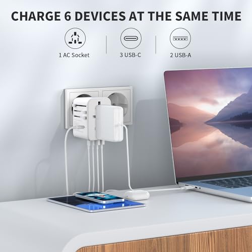 Epicka 70W GaN PD Universal Travel Adapter, 3USB-C/2USB-A - style: 70W-5USB(3 USB-C) White