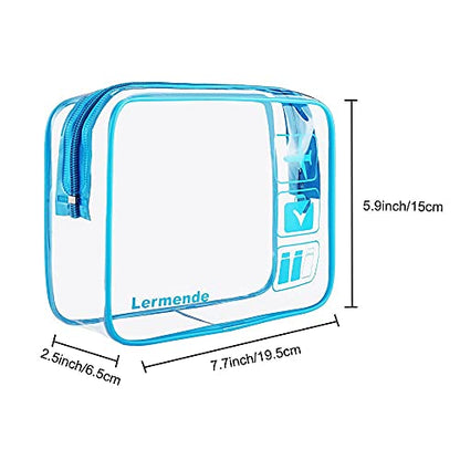 Lermende Clear Toiletry Bag TSA Approved Quart Size Travel Carry On - 2Pcs - color: Blue, size: 2 Pack