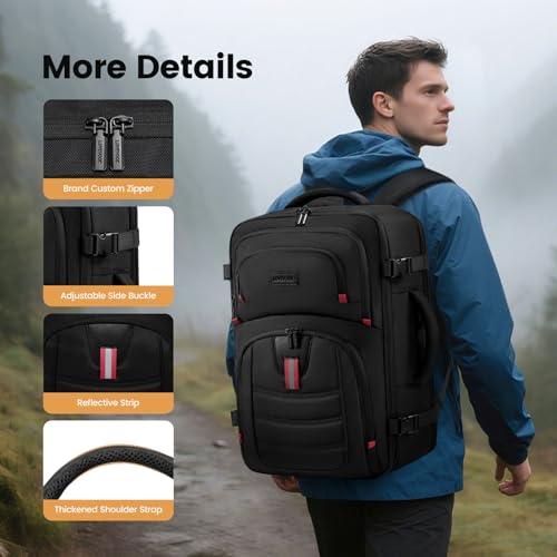 LOVEVOOK 40L Travel Backpack for Men - Airline Approved Carry On Backpack - color: Black & Gray, size: 50L-18inch