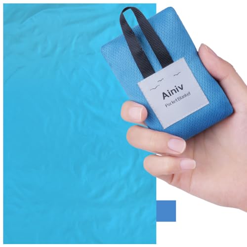 Ainiv Picnic Blanket, Mini Pocket Beach Mat 27.5 x 43.3IN (1-2 People) - color: Blue, size: 27.5 x 43.3''(S for 1-2 person)